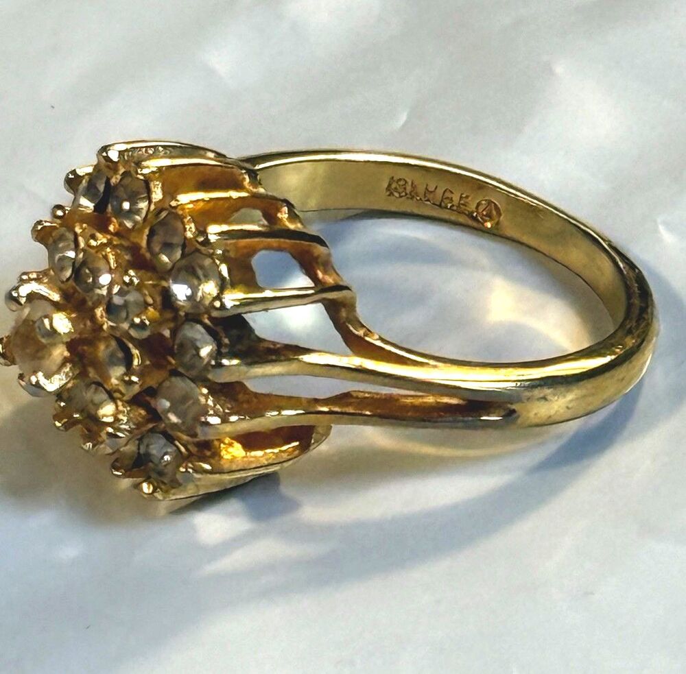 Vintage 18K HGE Rhinestone Tiered Cluster Cocktail Ring 9 - Picture 6 of 9